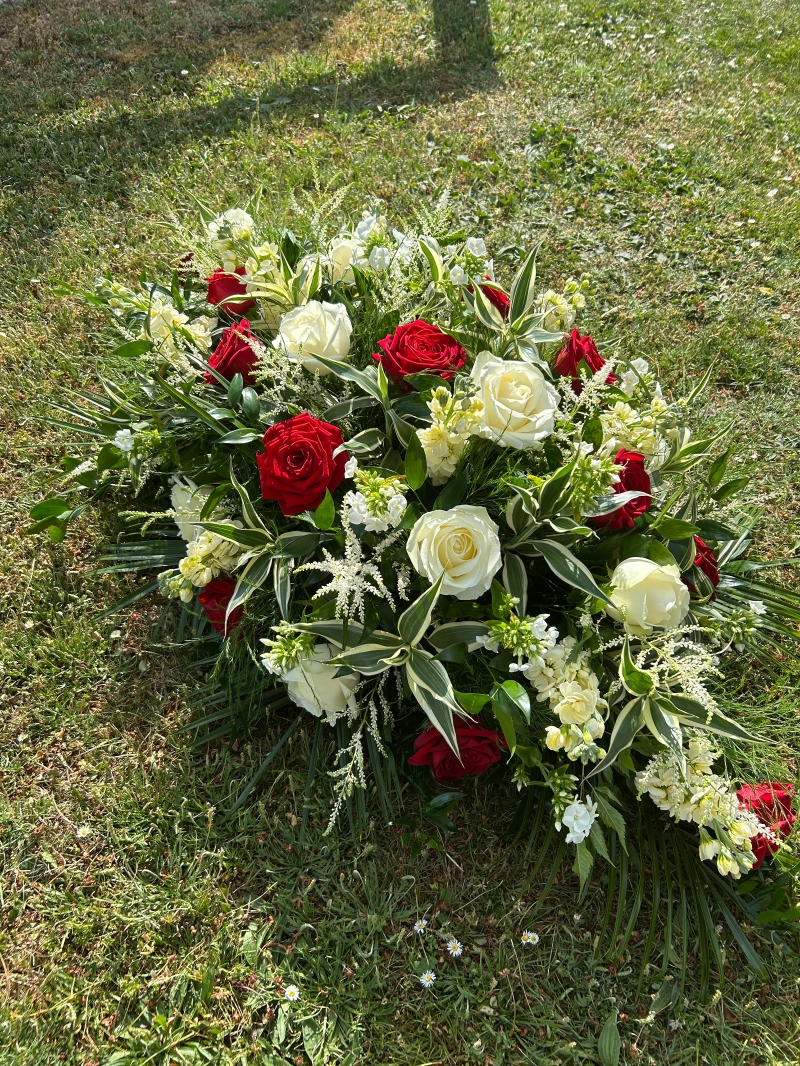 Red & White Rose Coffin Spray