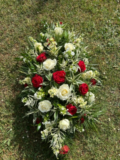 Red & White Rose Coffin Spray