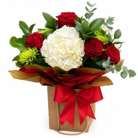 The Red Rose and Hydrangea Superior Bouquet