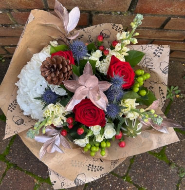 Christmas Hydrangea Rose & Berry Bouquet