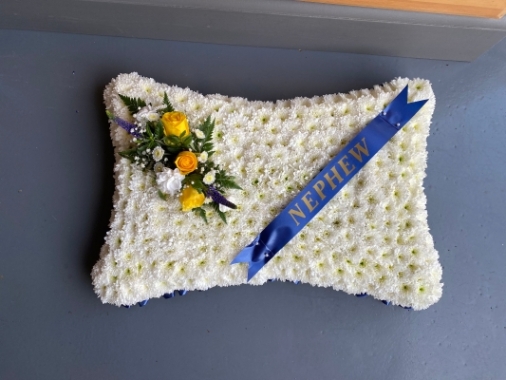 24 inch pillow funeral tribute with nephew ribbon