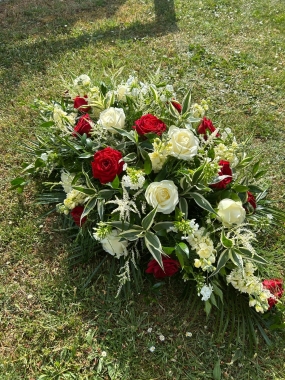 Red & White Rose Coffin Spray