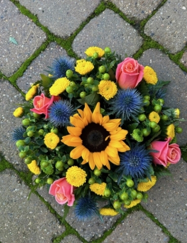Vibrant Sunflower & Thistle Posy Pad